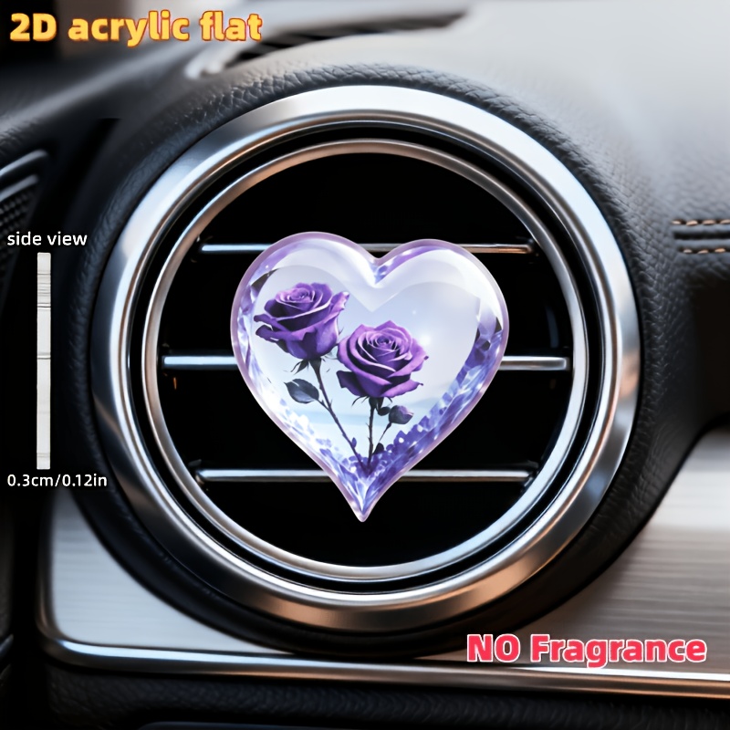TEMU 2d Flat, 1pc Heart-shaped Car Air Vent Clip Decoration With 2 Purple Rose Patterns Inside, "unscented," Includes 2 Odorless Sponge Pads For