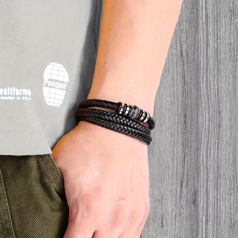 Men's Braided Leather Bracelet Adjustable Wristband