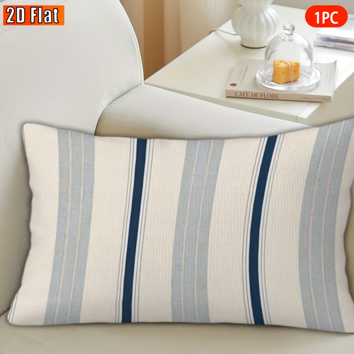 TEMU 1 de cojín decorativa 2D a rayas | Accesorio para el hogar, para regalos de San Valentín, Pascua, Navidad, Halloween, ideal para dormitorio, ,