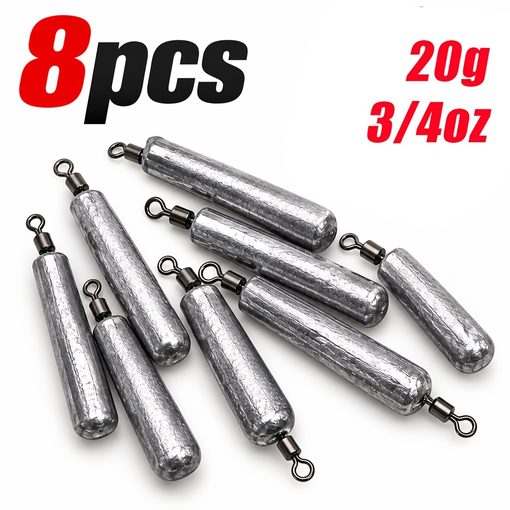TEMU 8pcs Plombs de Pêche Drop Shot avec Émerillons, Plombs Cylindriques, Tailles Multiples pour Bar, Pêche en Eau Douce & Eau Salée, et Matériel de