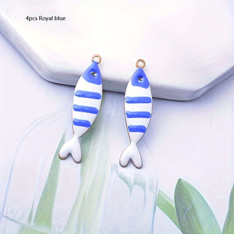 Image of 4pcs Cute Fish Charms Copper Double-sided Enamelled Jewelry Colorful Oil Striped Fish Bag Earrings Bracelet Additions