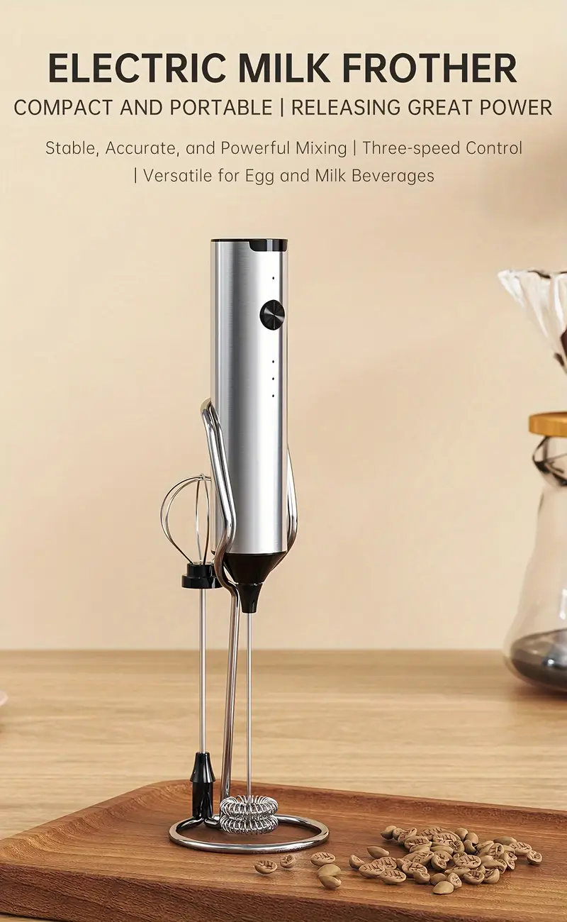 milk frother with usb charging handheld foam maker whisk drink mixer adjustable stainless steel blender built in mixing heads for milk beaters and quick foaming coffee whisk for halloween gifts details 0