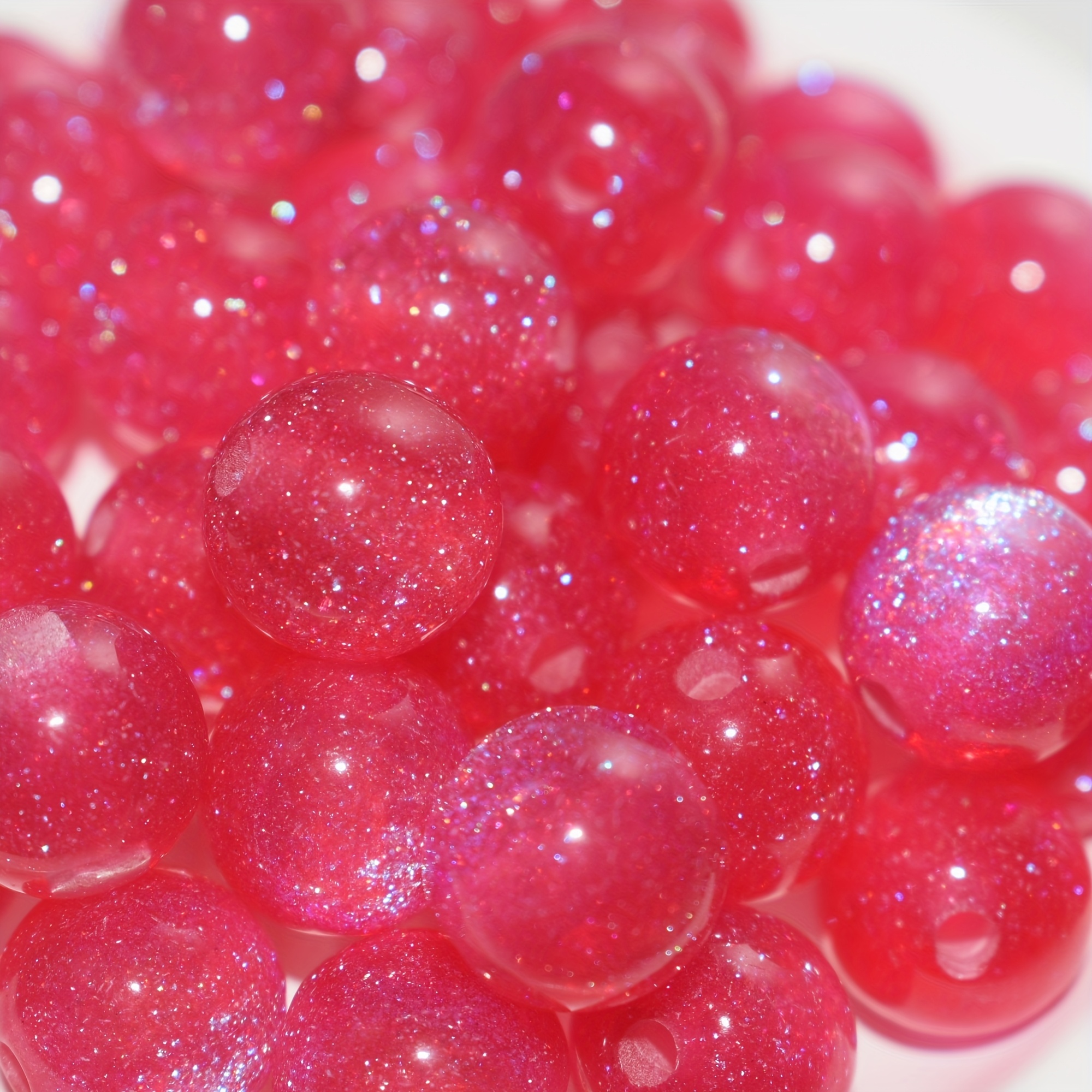 TEMU 30pcs Of 12mm Rose Red Sparkling Glitter Loose Beads For Jewelry Making, Shining Bracelets. Ideal As A Mother's Day Gift Or A Present For