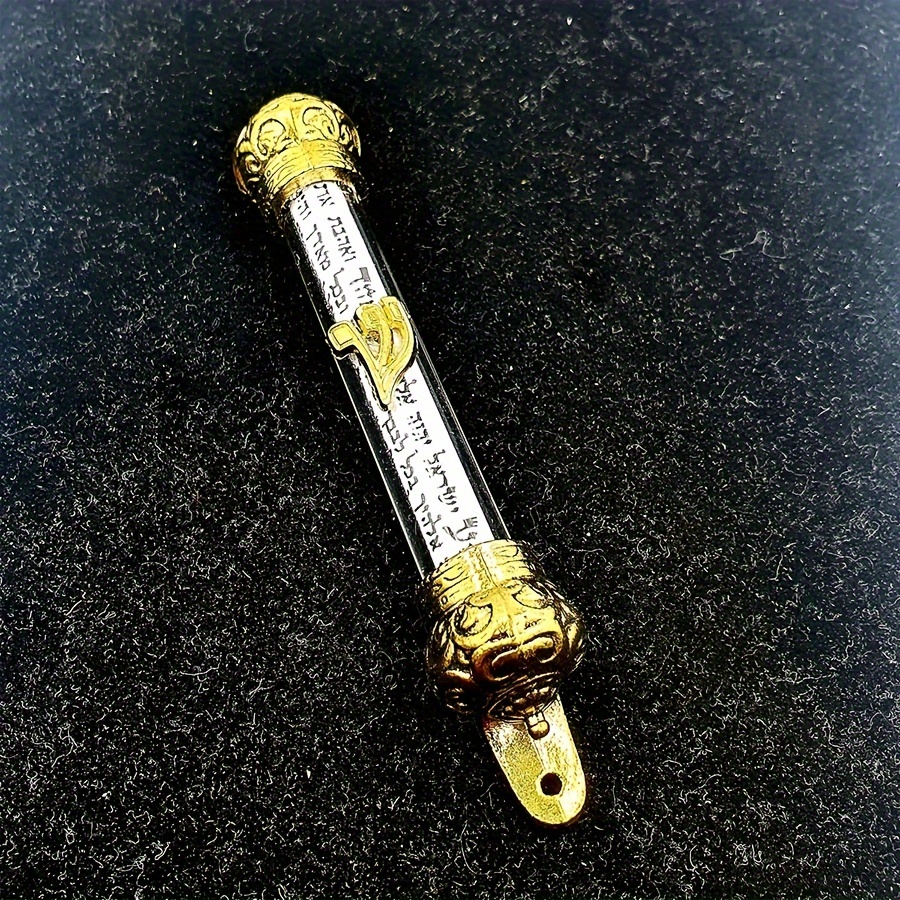 elegant gold plated mezuzah with holy land crown scripture scroll perfect for hanukkah christmas easter thanksgiving new year glass material ages 14