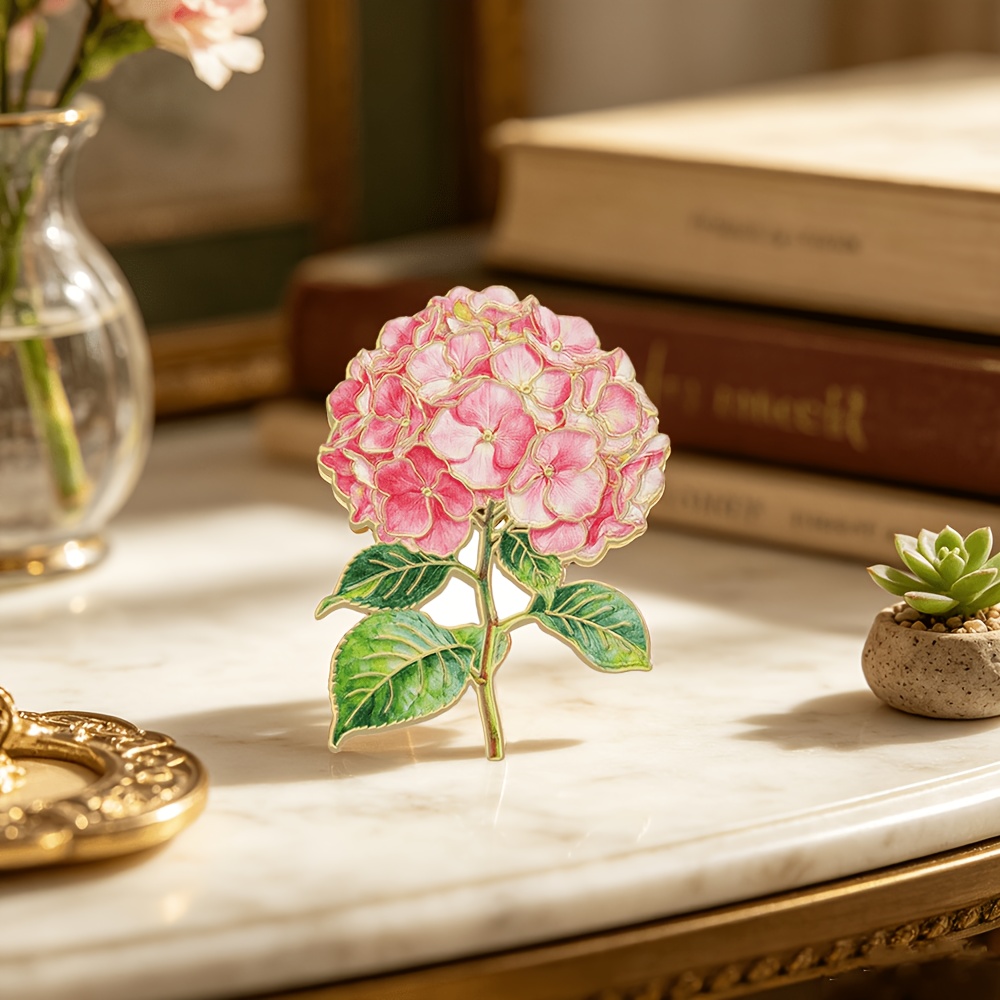 TEMU Broche de esmalte de hortensia rosa, alfiler de flor realista, regalo romántico de accesorio de