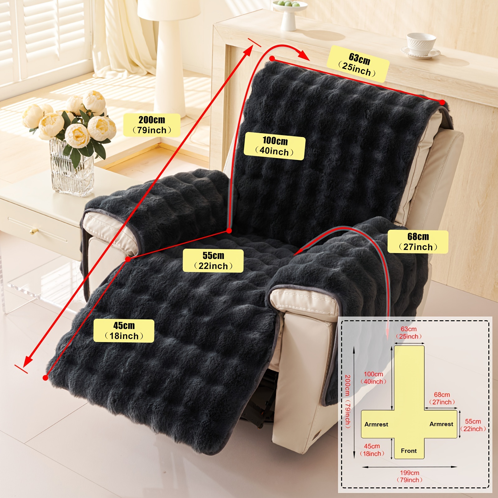 TEMU A New Plush Velvet Sofa Cushion, Thick And Long Pile Plush Single Chair Cover, Popular In Europe And America, Featuring A Solid Color Rabbit