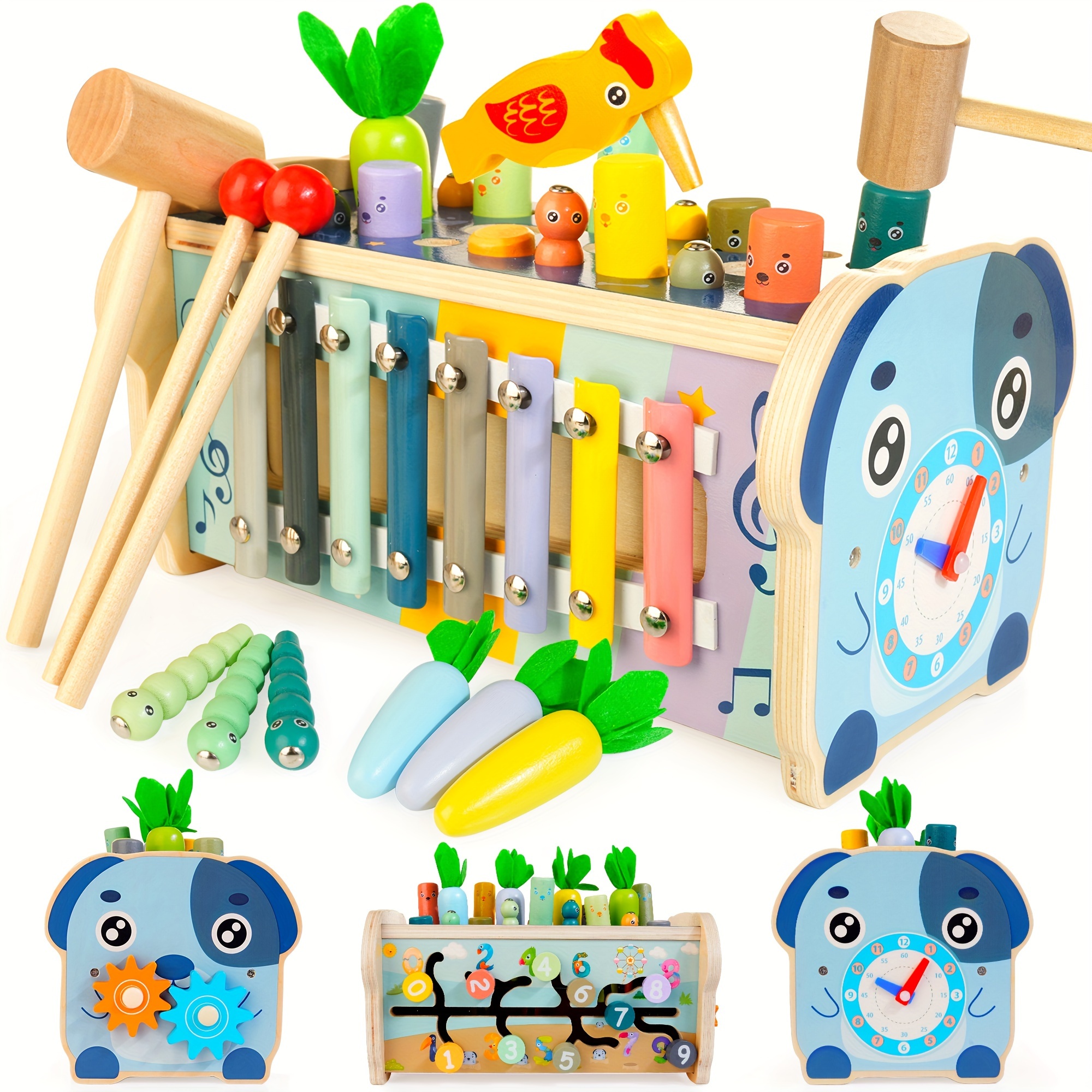 

Montessori Toys For 1 Year Older, 7 In 1 Wooden Hammering Pounding Toy With Xylophone, Carrot Harvest Game, Fine Motor Skills Learning Developmental Toys Gift For Boys Girls Age 1 2 3