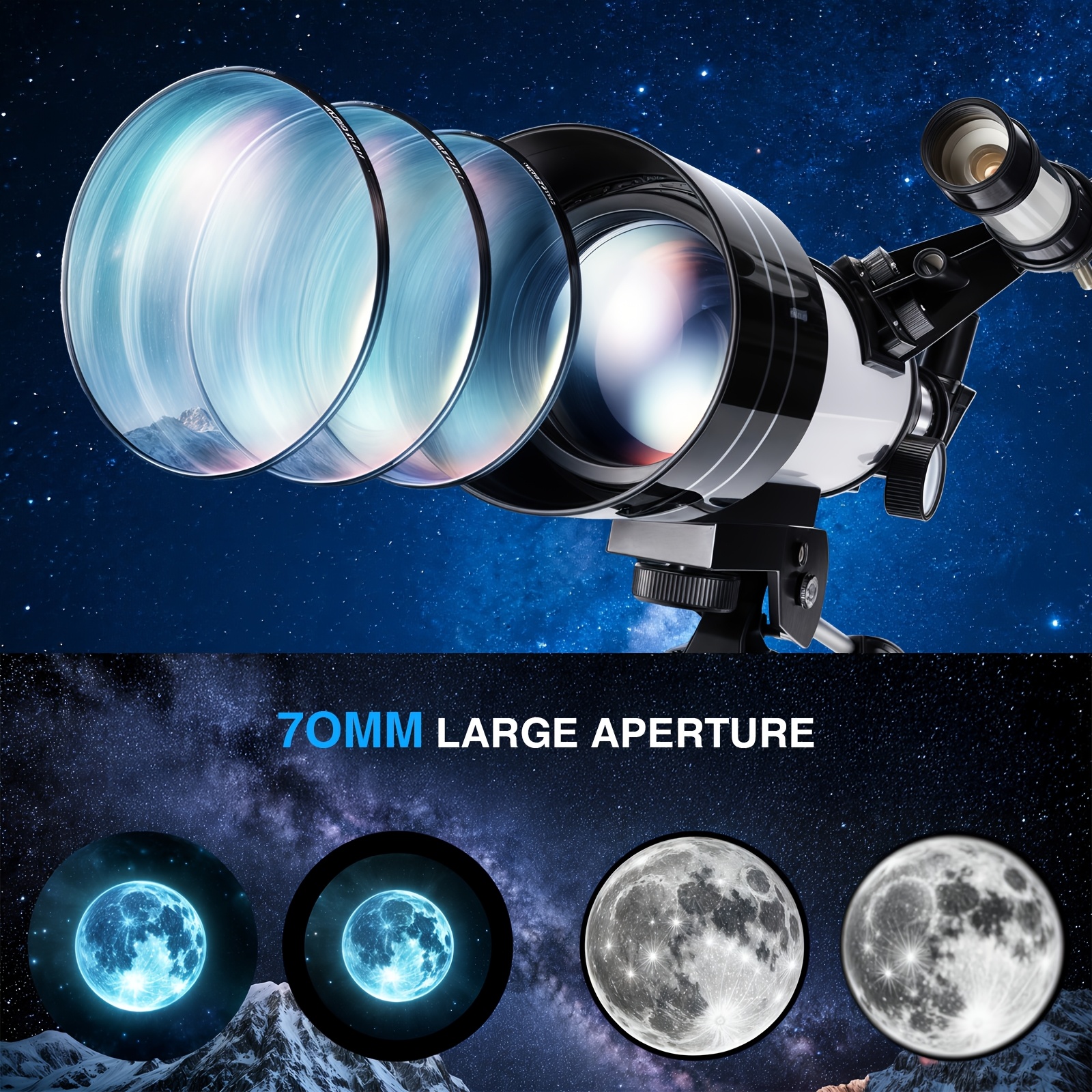 150X 70mm Aperture Telescope for Adults | High Power, Portable Monocular Telescope with Tripod, Phone Holder, Eyepiece, Barlow Lens | Manual Focus, Ideal for Nature Viewing, Education | Perfect Halloween Christmas Gift for Family Members