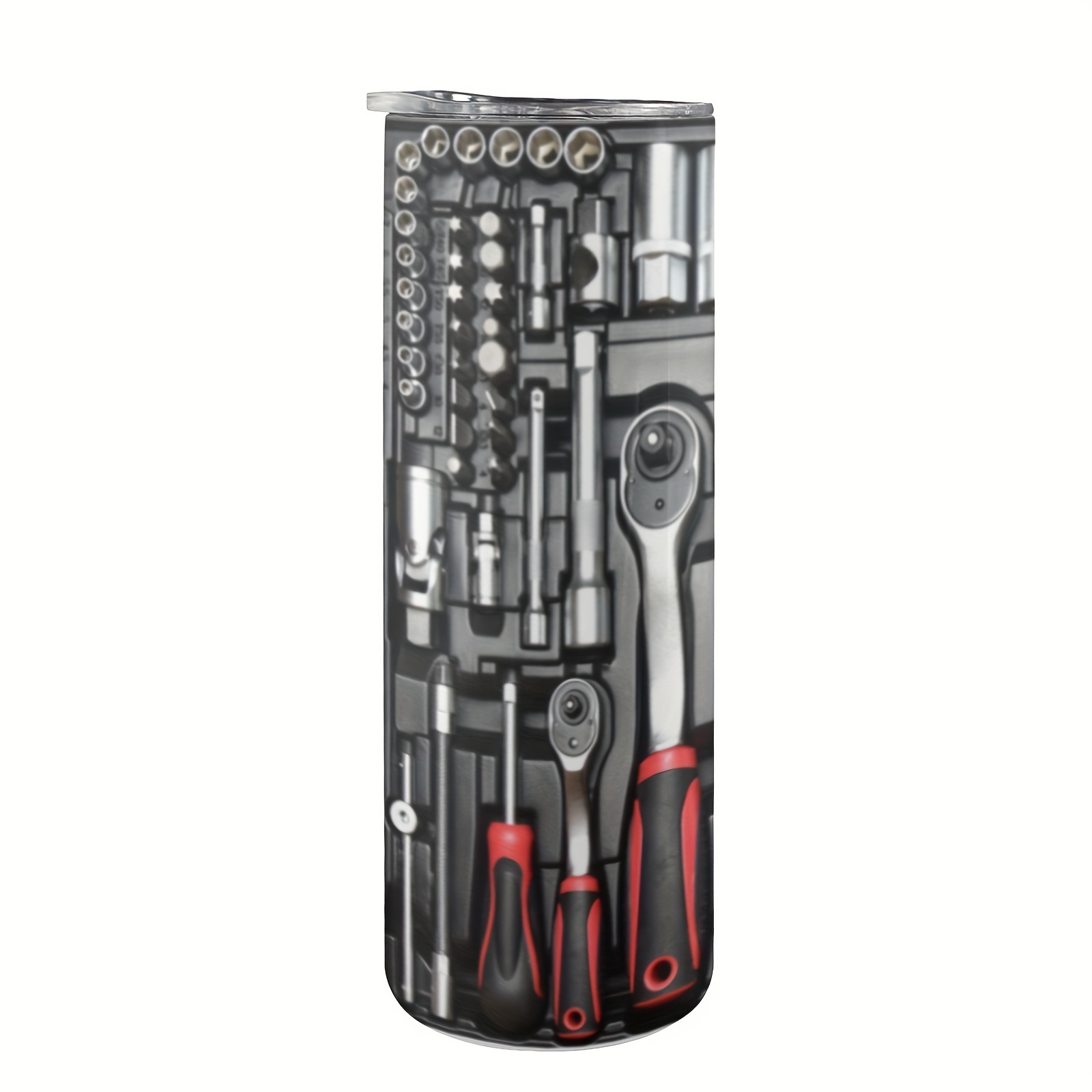 Чаша за кола от неръждаема стомана 2D 2D FLAT 20oz (591 мл), дизайн с принт на кутия за инструменти, двуслойна вакуумно изолирана чаша за кафе за пътуване с капак, подарък за родители и приятели