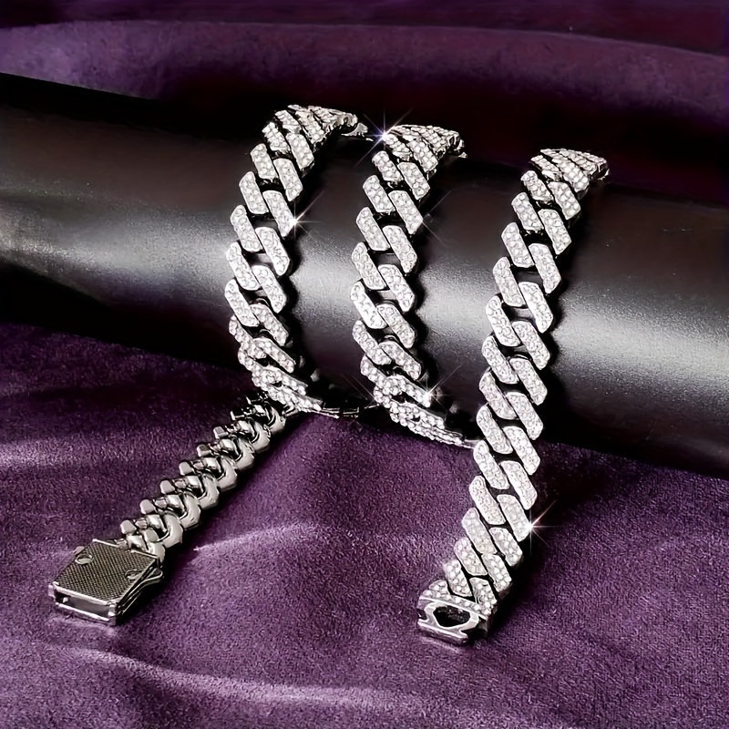 

Hip Hop 12mm Solid Cuban Chain Silvery Plate Necklace For Men And Women Christmas Jewelry Gift