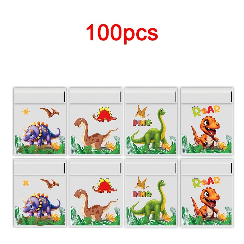 TEMU 100pcs Dinosaur Pattern Gift Bags, Jungle Dinosaur Print Packaging Bags, Dinosaur Theme Party And Birthday Party Packaging Bags - 4 Different