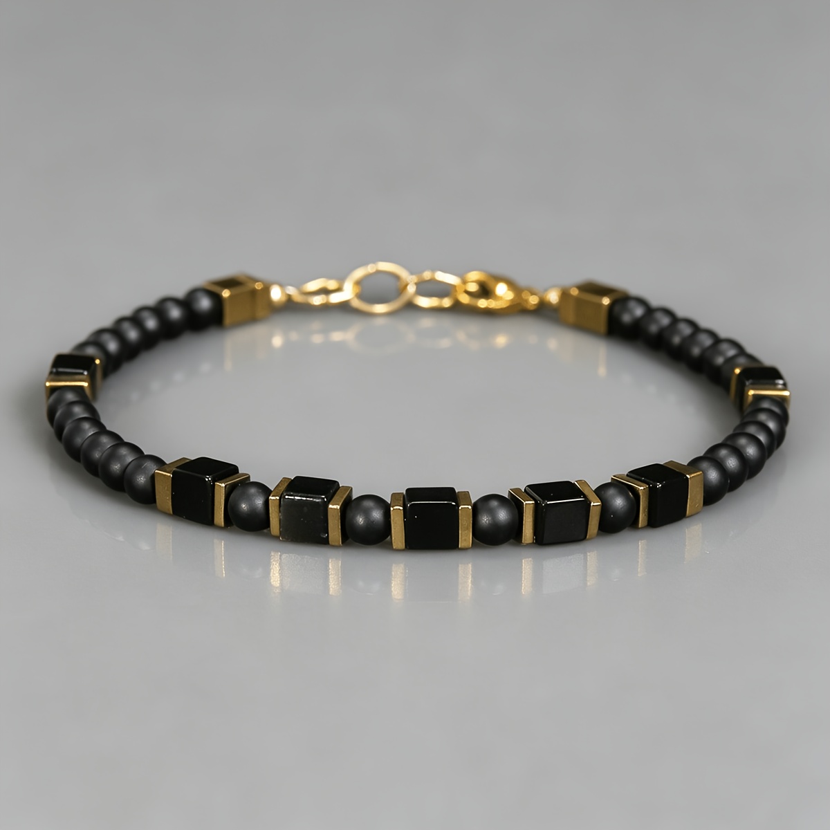 Men's Minimalist Black Agate Bracelet, Gift for Him
