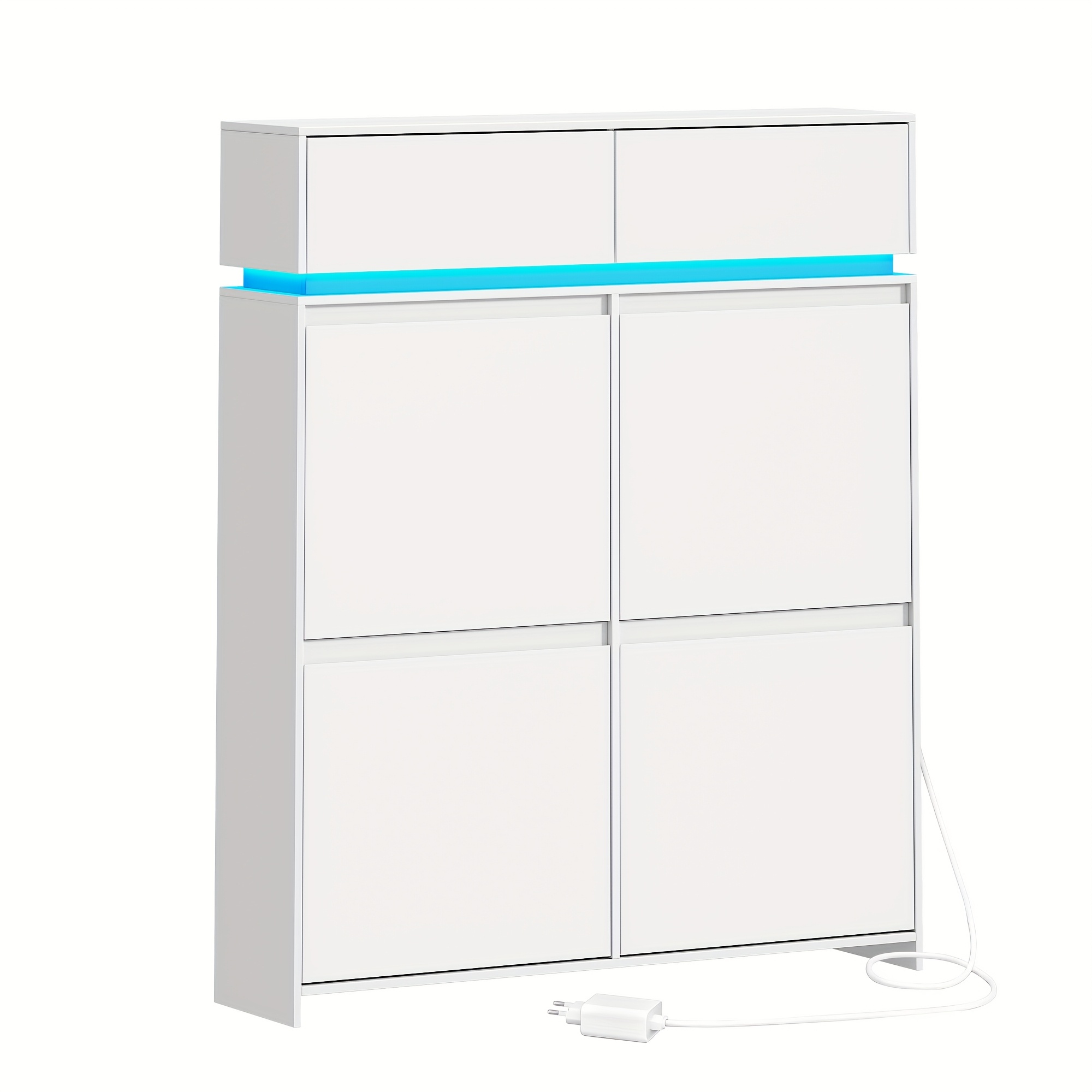 Shoe Cabinet, Shoe Cabinet With , Narrow Shoe Rack With Led Lights, Shoe Rack With Adjustable Dividers, 20 Pairs, 100 X 119 X 24cm, Shoe Storage For Entrances, , White
