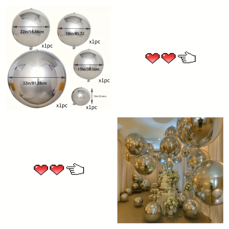 Image of 5pcs Silvery 4d Metallic Sphere Balloons Indoor&outdoor Party Decor Wedding Backdrop Photo Props Reflective Orb Balloon Set