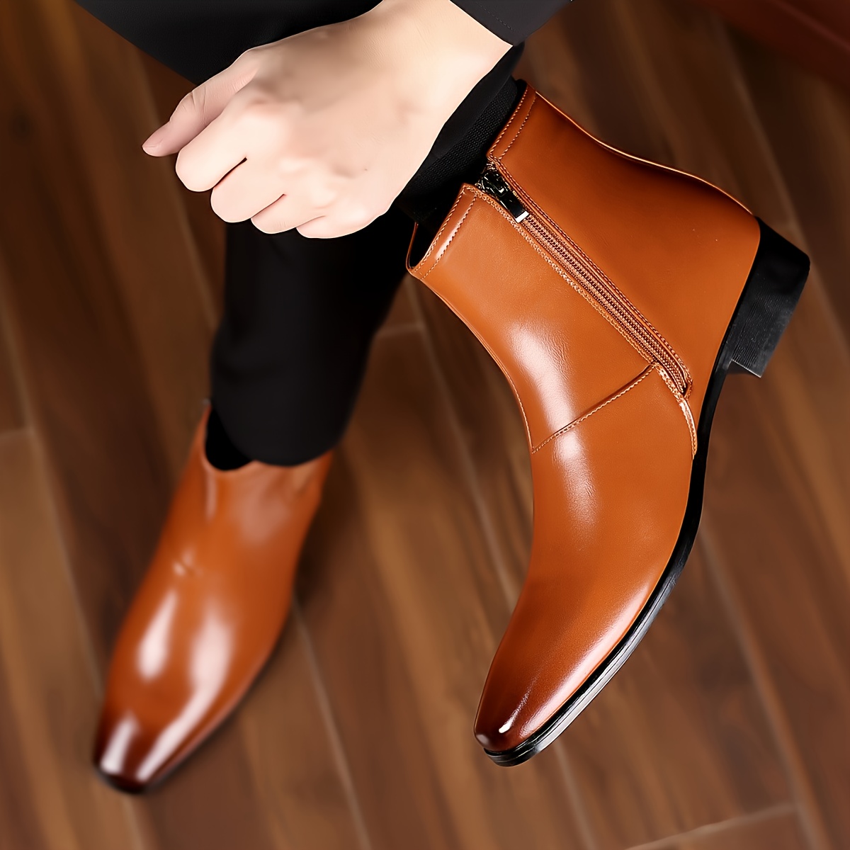 mens business casual shoes 2208   calf boots with side zipper   toe