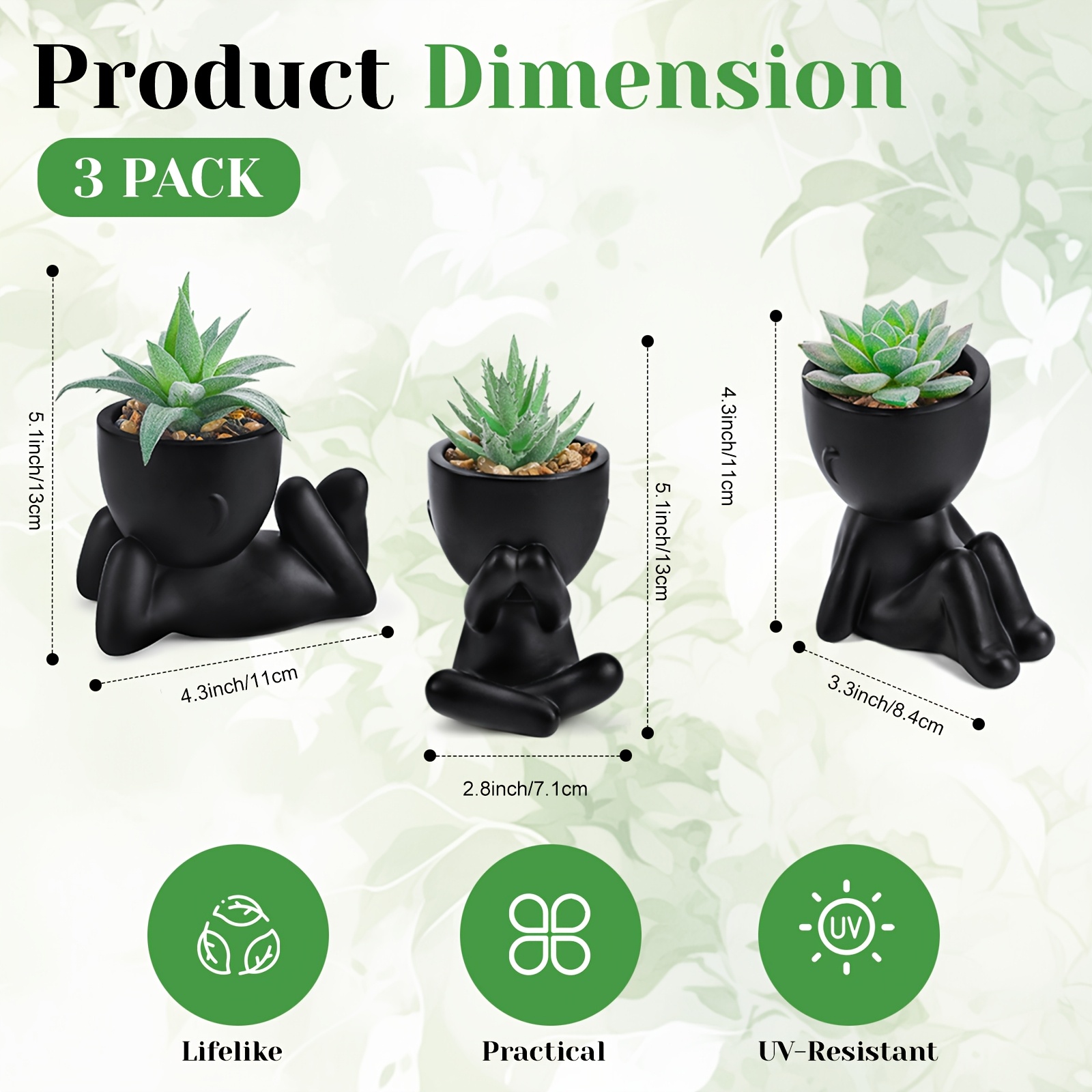 TEMU 3/12pcs Set, Small Succulent Plant Greenery Kit, Cute Little Black Person-shaped Flower Pot, Suitable For Desktop Decoration, Office Decoration,