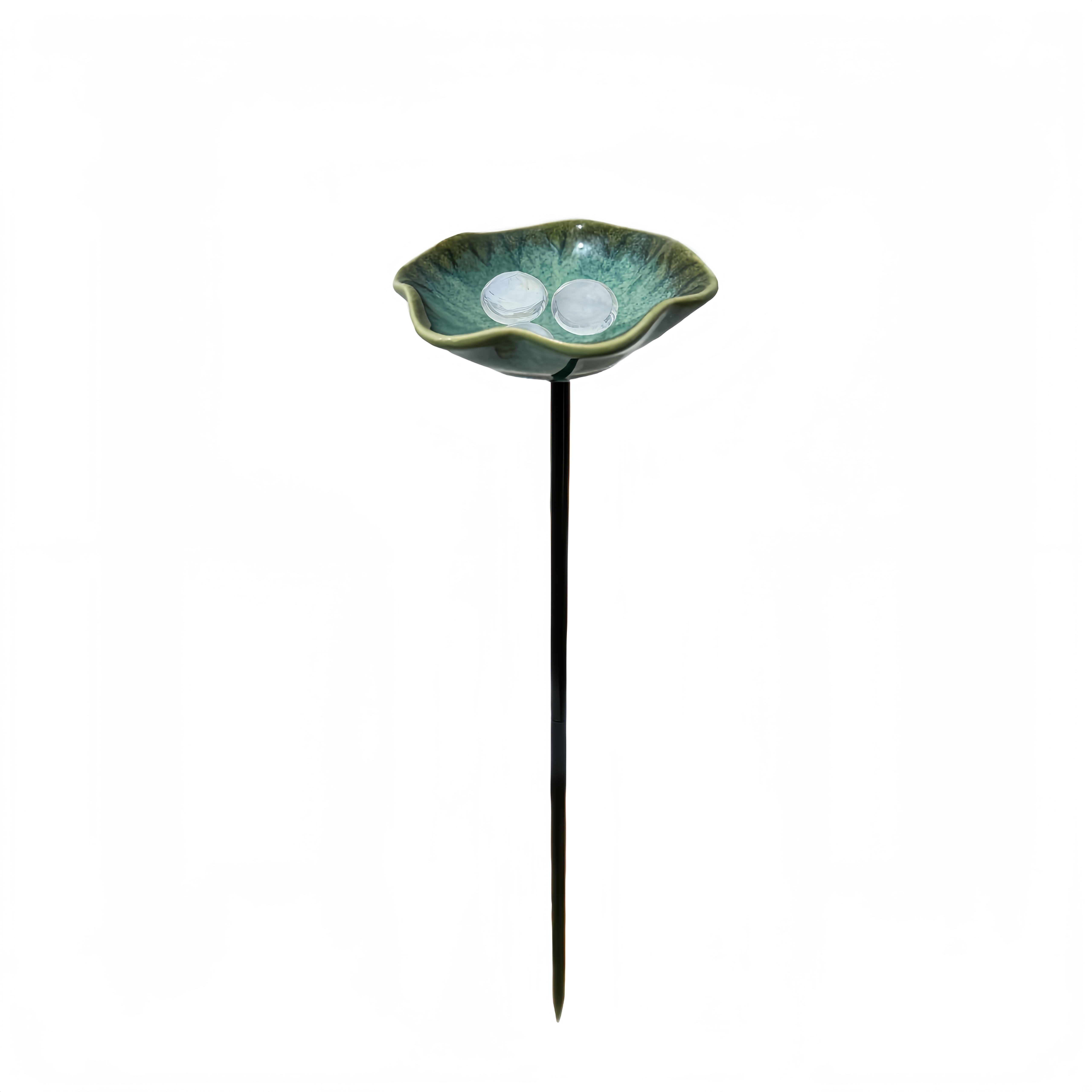 TEMU 1pc Ceramic Small Bird Bath And Insect Watering Cup - 40cm Tall, With An 8mm Diameter Thickened Tube, Includes 3 Decorative Glass Beads.