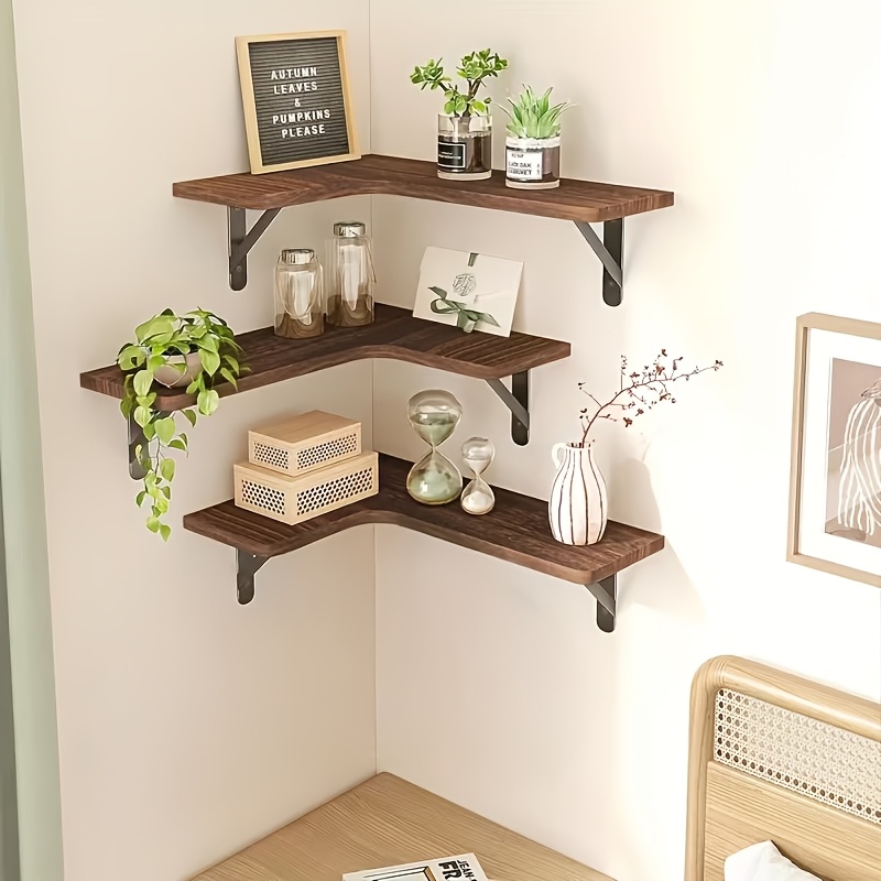 3pcs corner floating shelves wall mounted corner shelves for home decor organize bathroom bedroom kitchen office with space saving wood shelves utility racks