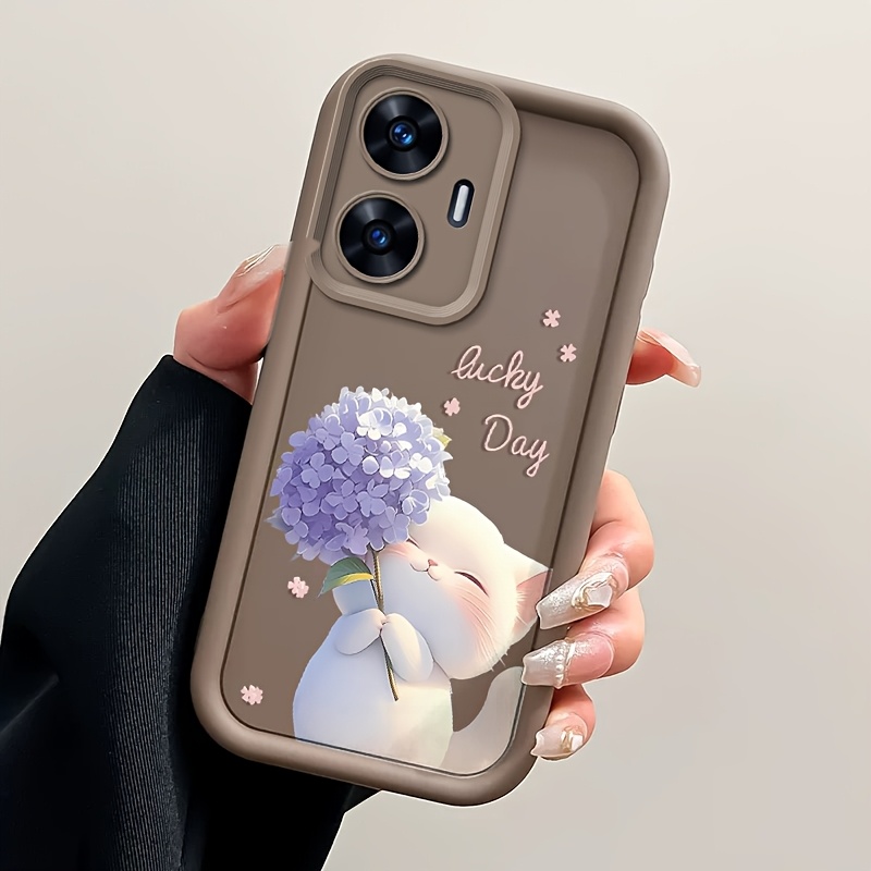 TEMU Чарівний кішка-кошмарик з квіткою на телефоні, розроблений для Realme C55, з м'яким матеріалом TPU, який забезпечує захист від ударів та повне