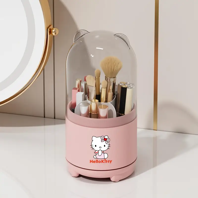 for 360 rotating makeup brush organizer with transparent lid cute polished white dustproof moisture resistant desktop storage box for bathroom vanity makeup brushes for vanity character decor Product details 0