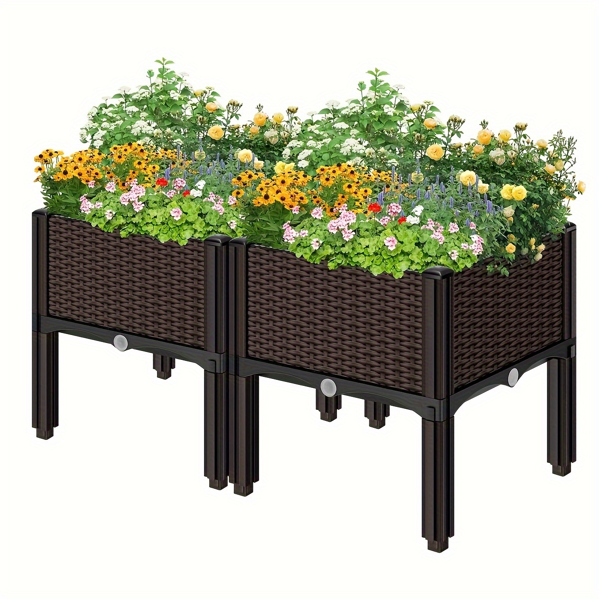 

Elevated Plastic Garden Planter Kit - Raised Outdoor Flower & Vegetable Stand With Drainage Holes For Patio, Deck, Porch