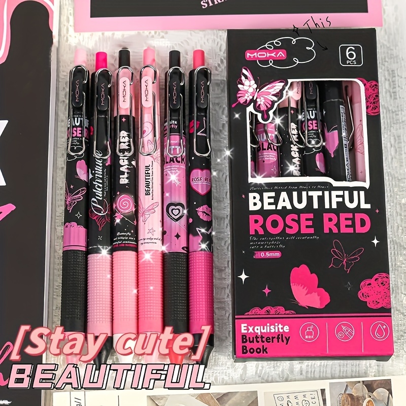 

6pcs Per Set/20refills Per Set, Boxed Good Looking Gel Pen Valentine's Day Gift Student Exam Special 0.5mm Black Pen