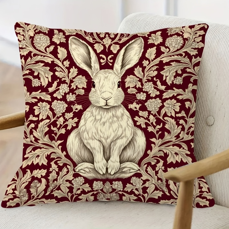 TEMU 1pc William Floral Burgundy Pillowcase, 18.0 X 18.0 Inches, Short Plush, Double-sided Print Elegant Floral Pattern, Luxurious Fluffy Cushion