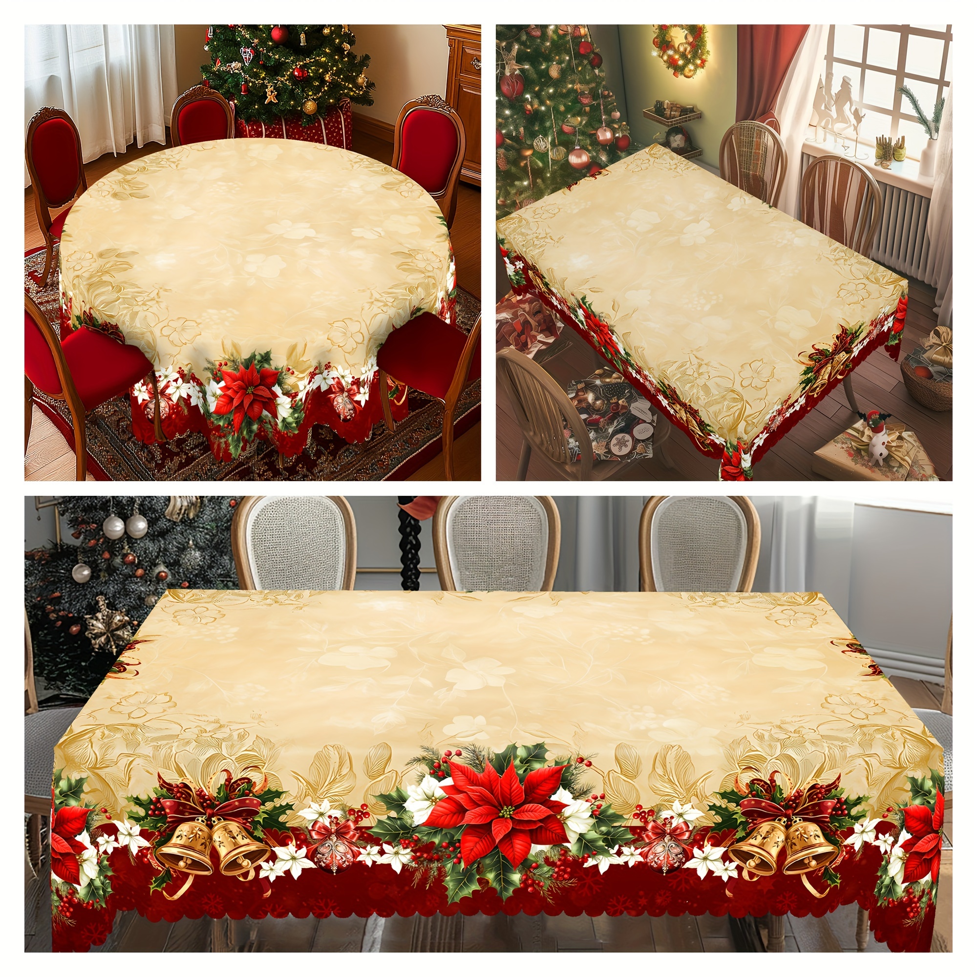 

Christmas Tablecloth Set - Table And , Embossed , Stain & , -free, For , Kitchen, Restaurant, & Use - For Christmas Holiday