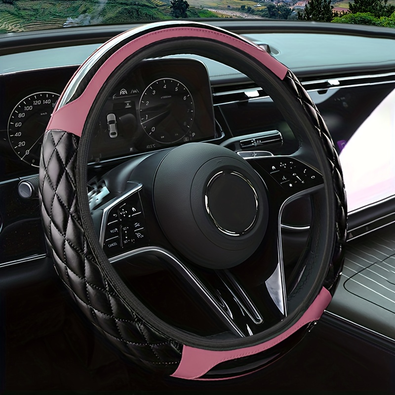 Copri Volante Coprivolante Per Auto Coprivolante In Pelle PU Antiscivolo Traspirante Adatto 37-38,5 Cm Decorazione Automatica In Fibra Di Carbonio Copertura Volante (Colore : Rosa