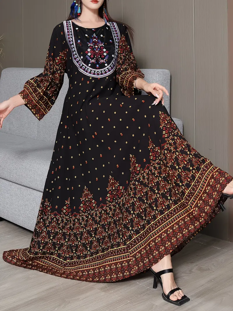 middle eastern embroidered round neck bohemian style black - Temu middle eastern embroidered round neck bohemian style black - Temu