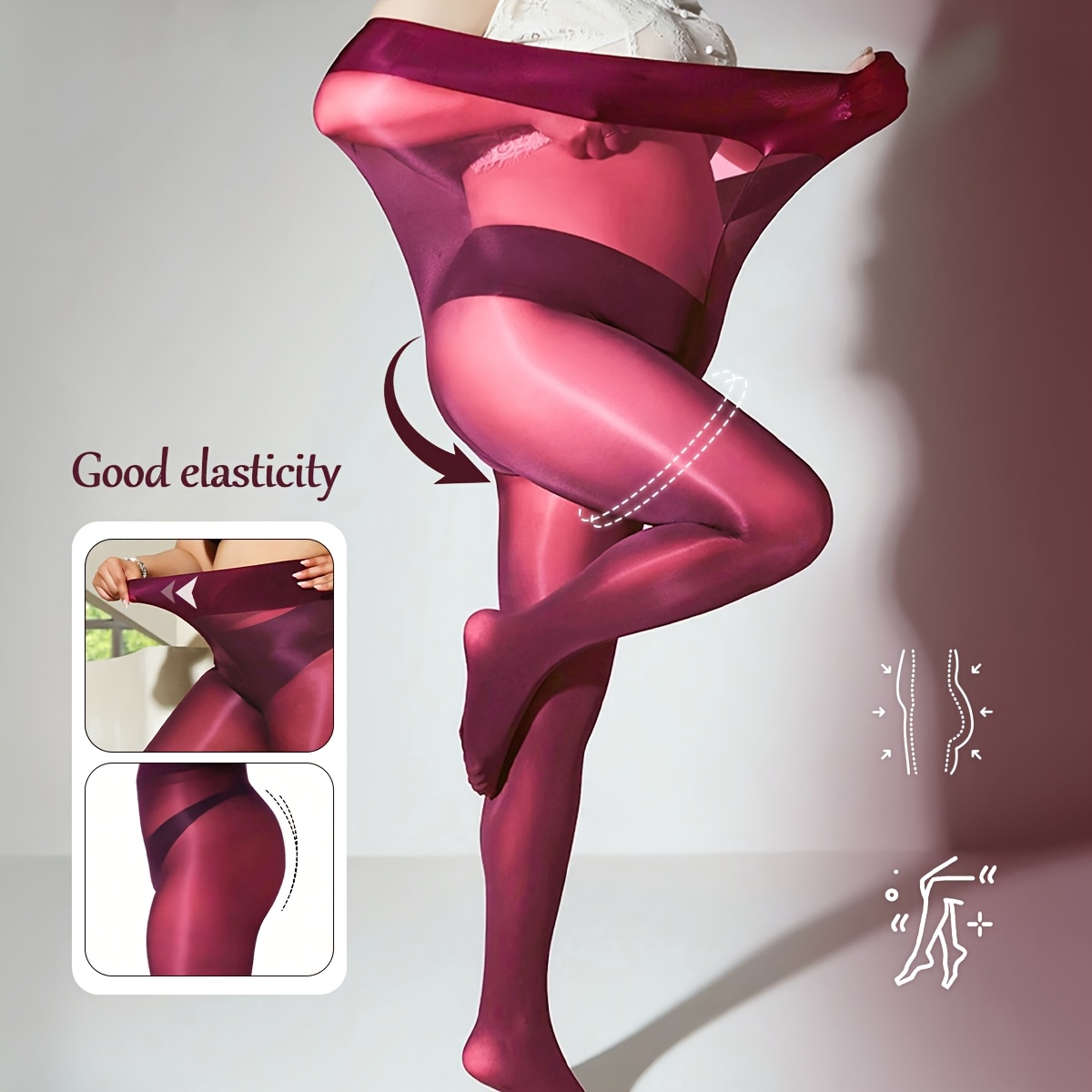 

Collants grande taille pour femmes, tissu tricoté extensible taille haute sexy, polyamide 92 % élasthanne 8 %, couleur unie, pour les fêtes et les , lavables à .