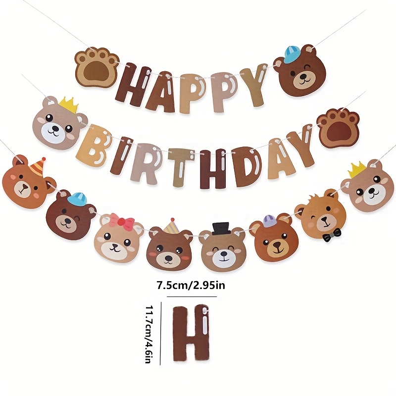 Image of 2 Bear Paper Strips, Birthday Party Backdrop Wall Decoration Hanging Banner