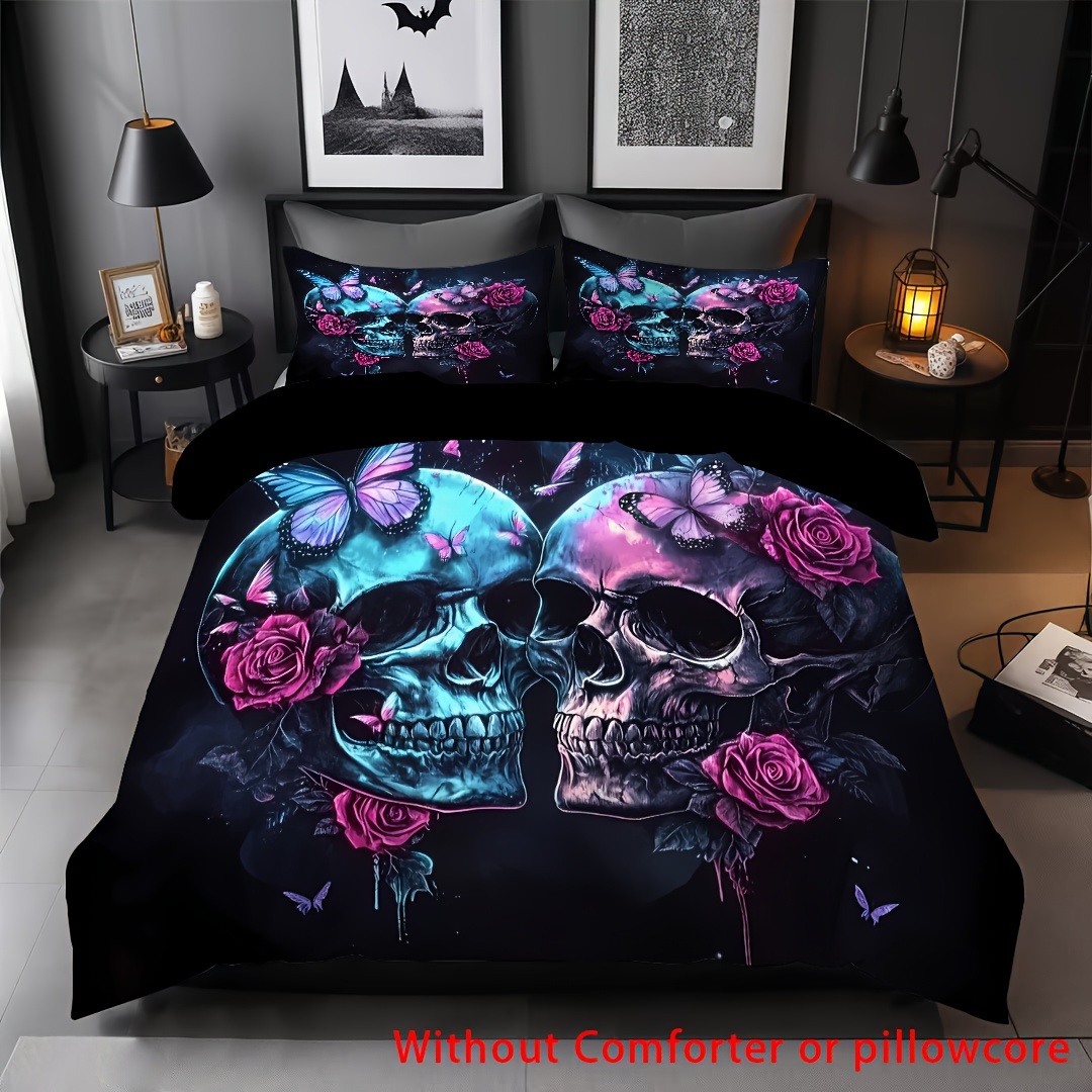 Image of 2/3pcs Retro Gothic Rose Print Duvet Cover Set (1 Duvet Cover And 1/2 Pillowcases, Without Core), Soft Comfortable Duvet Cover, For Bedroom, Home Decoration