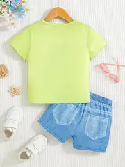 2pcs girls sweet cartoon girl print short sleeve top shorts set holiday summer cute fashion outfit details 0
