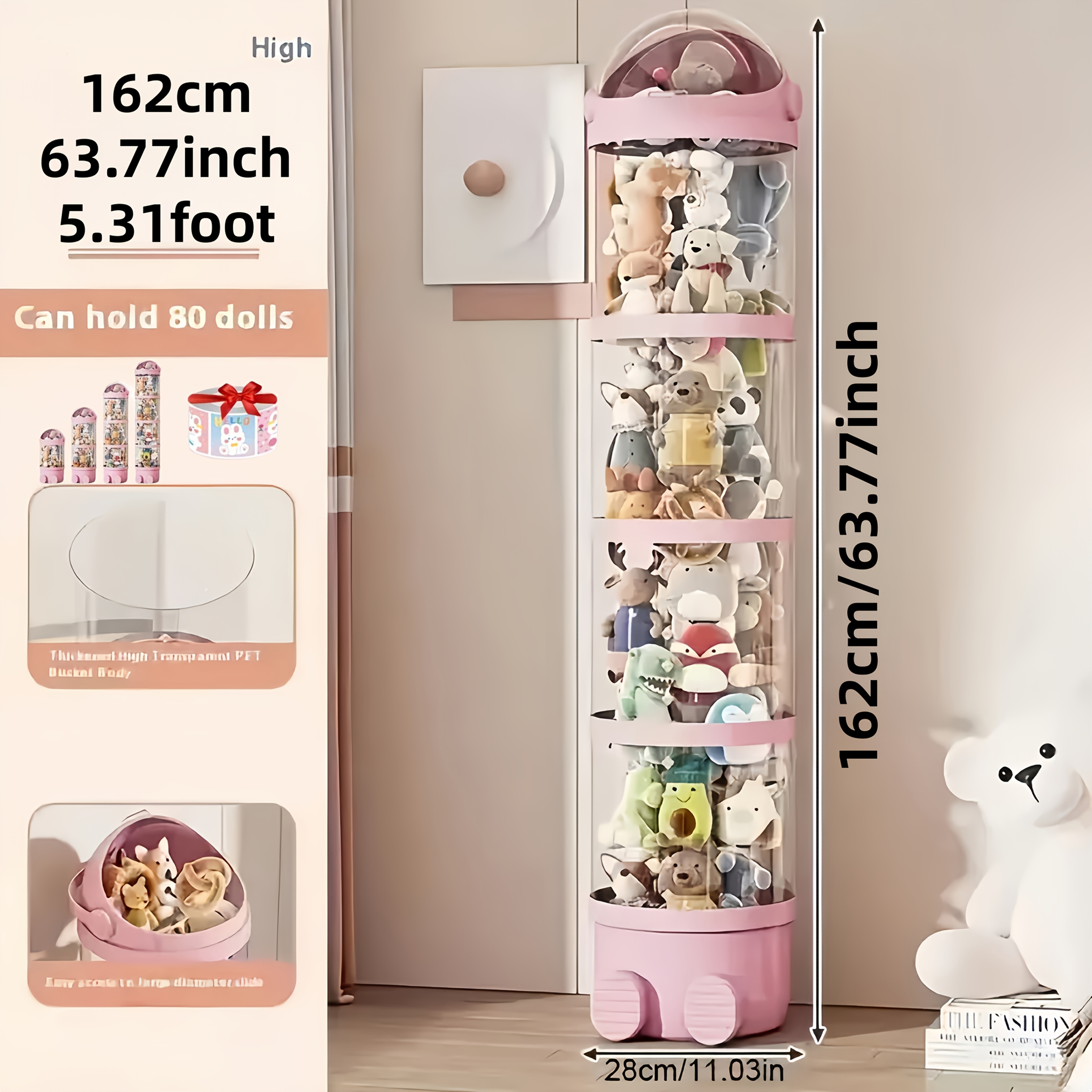 Four-Layer Transparent Large-Capacity Plastic Storage Bucket, Plush Zoo Animal House, High-Profile Transparent Storage Bucket, Keeps Animal Tidy, Suitable for Dollhouse Bedroom And Living Room Decor, Perfect Gift for Mother's Day