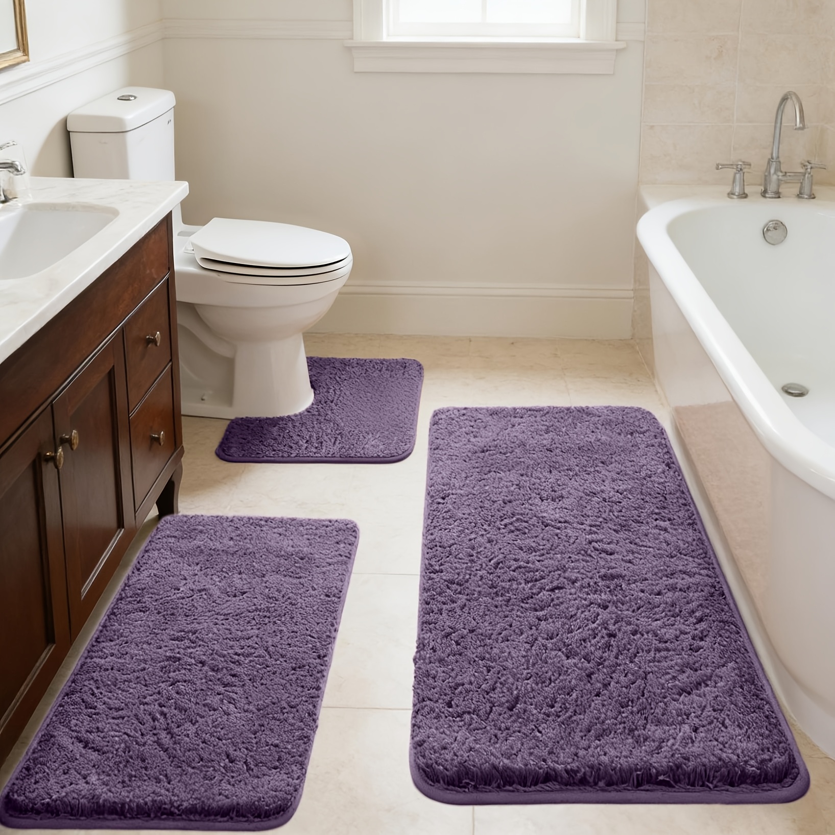 TEMU Bath Mat Set, 3pcs Bathroom Rug Set Soft Non Slide Bath Mat Absorbent Bath Rug Perfect For Bathroom Laundry Room Mat Bathroom Mat Bathroom