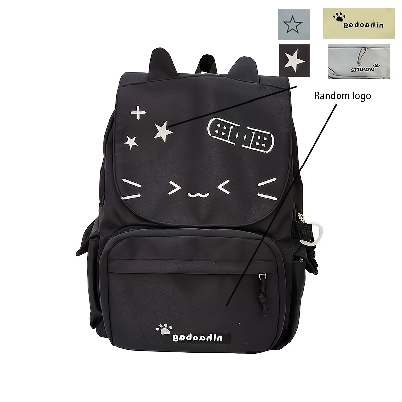 TEMU This Cat-themed Backpack Features An Adorable Design With Embroidered Cartoon Cats And Three-dimensional Cat Ears, Ideal For Students School And