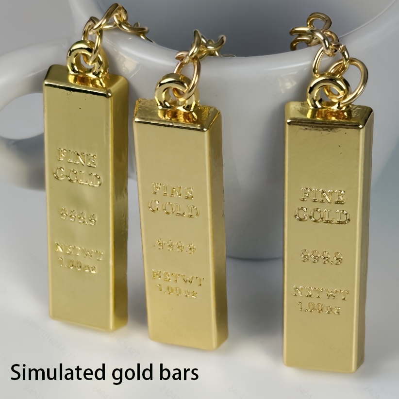 TEMU 3pcs Innovative Golden Long Strip Keychains, Fashionable Mini Alloy Keychains, Unisex Trendy Decorations & Car Key Hangers, Gifts For And At