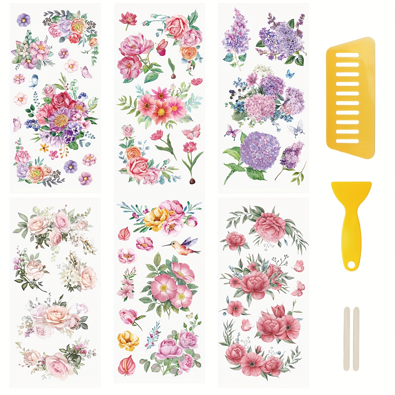 

6 Sheets Spring Flower Decals Waterproof Stickers Furniture Craft Decals For Diy Scrapbooking Photo Albums Greeting Cards