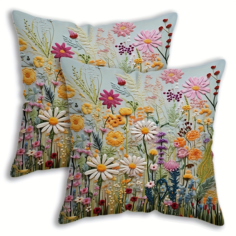 

2-pack Memnun Country-rustic Floral Pillow Covers, 17.7x17.7 Inch, Machine Washable, Zippered Polyester Cushion Cases For Home Decor, Woven Flower Pattern For Room Types - No Insert