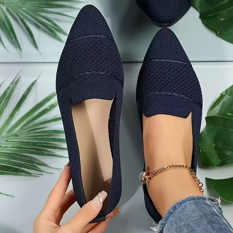 Elegant Ballet Flat Shoes For Women, Slip-On Breathable Soft Sole Daily Knitted Ballets, Point Toe Daily Wear