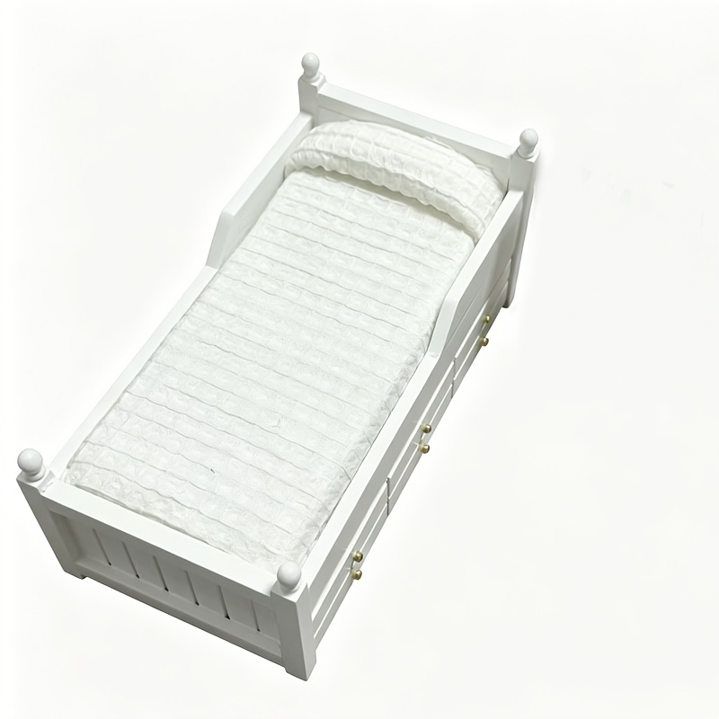 TEMU 1:12 Miniature French Romantic Single Bed With Storage Large Drawer, Victorian Style Dollhouse Furniture Decoration, Wooden Handmade Creative