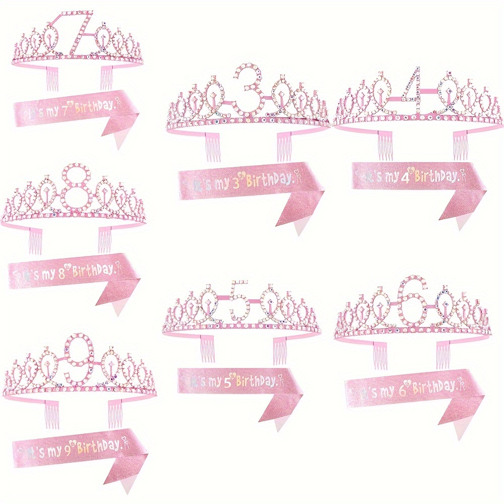 

2pcs Pink Crown & Sash Set For - Perfect Birthday Party Decorations, Photo Props & Creative Gift Idea