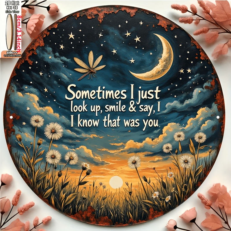 TEMU 2d Flat Round Wooden Wall Hanging Ornament - Printed Vintage Starry Sky And Dandelion Design With Quotes, Suitable For Garden, Bedroom