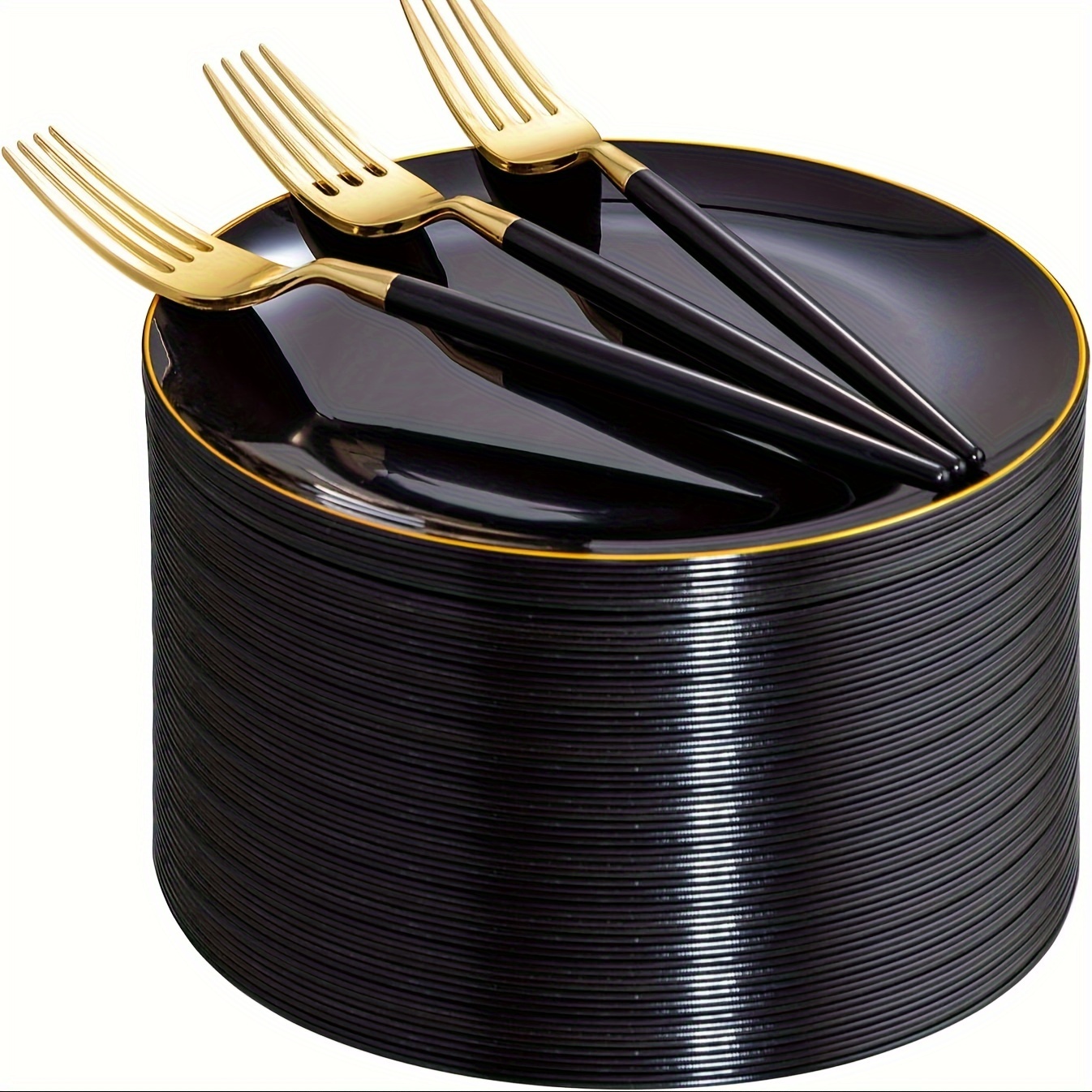 

144 Black Dessert Plate Set, Including 72 Black Plates 7.5 "and 72 Disposable Forks 8.5" For Weddings And Parties