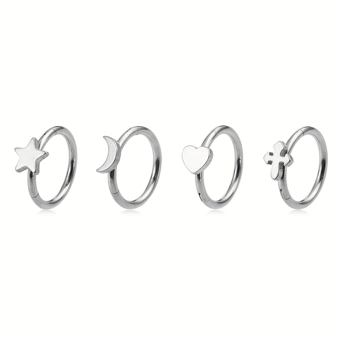 Star Heart Cross Hoop Earrings, Nose Rings Set