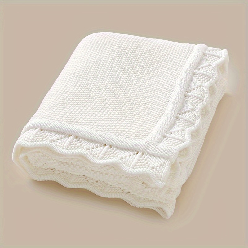Solid Color Knitted Children's Blanket, Cotton Lace Knit Blanket, Home And Travel Knit Blanket