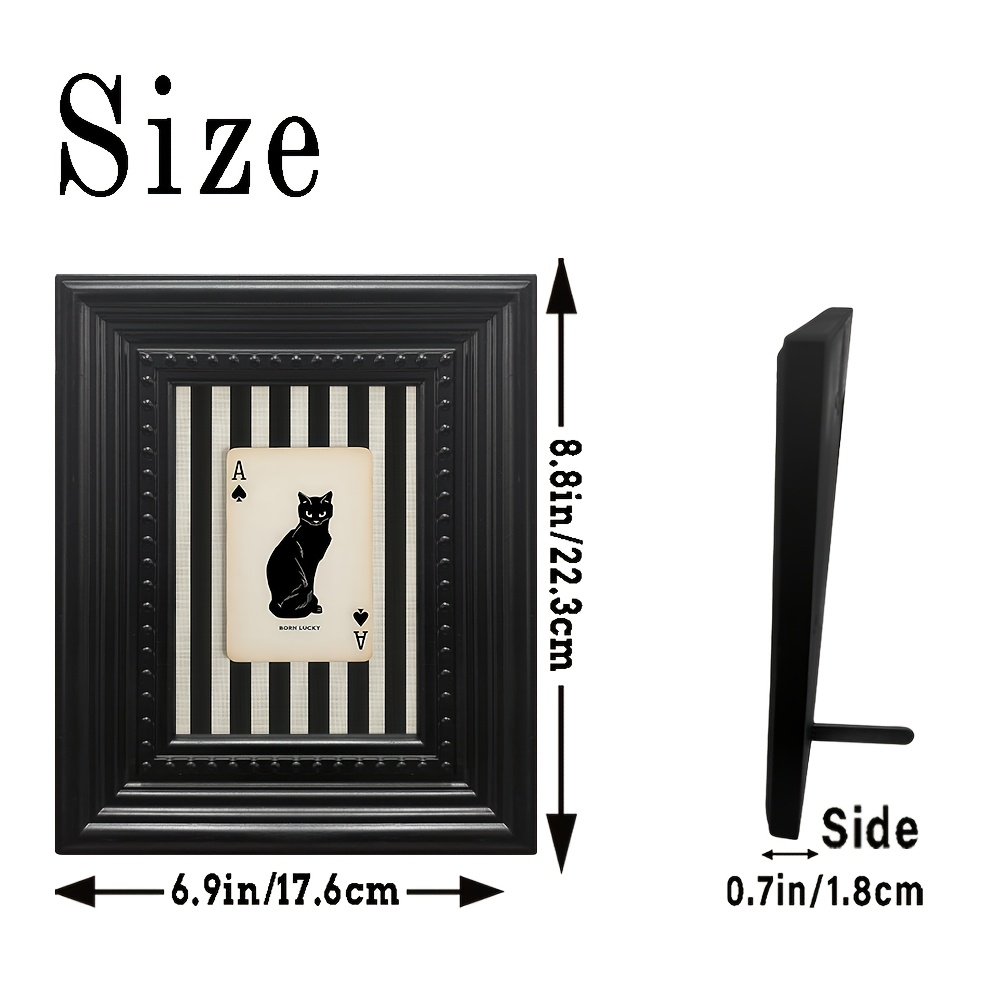TEMU 2d Flat, 2d Flat, 1pc, Vintage Gothic Victorian Style Picture Frame, Featuring An Illustration Of A Black Cat Playing Cards, 6.9x8.8 Inches