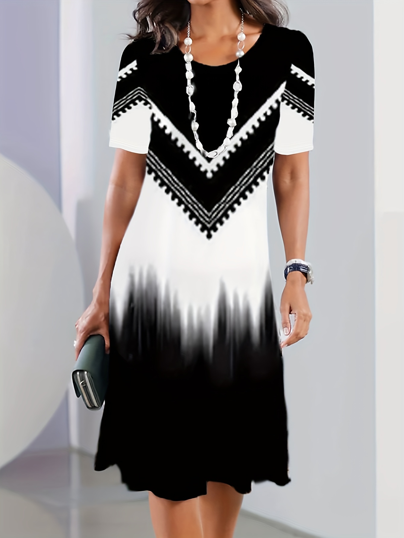 chic v neck short sleeve shift dress geometric print - Temu United Kingdom