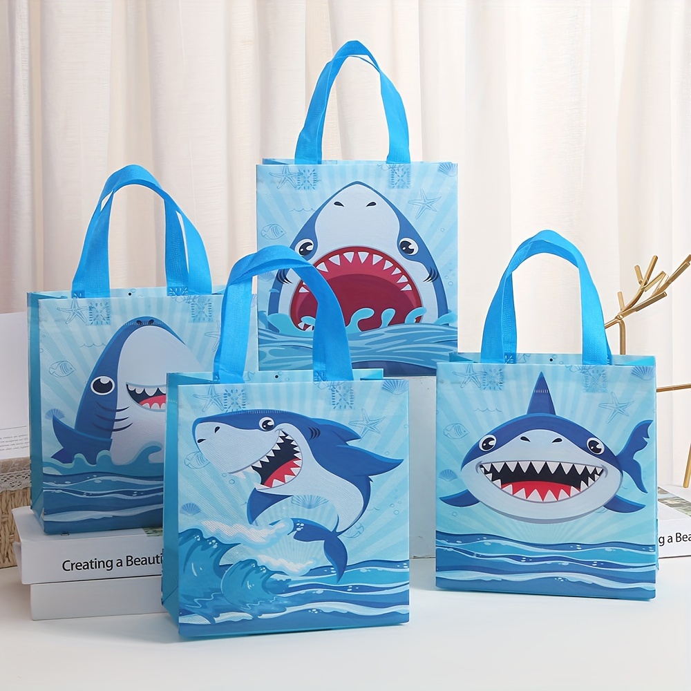 

4-pack Cartoon Shark Tote Bags, Non-woven Fabric Gift Bags, Waterproof Bags